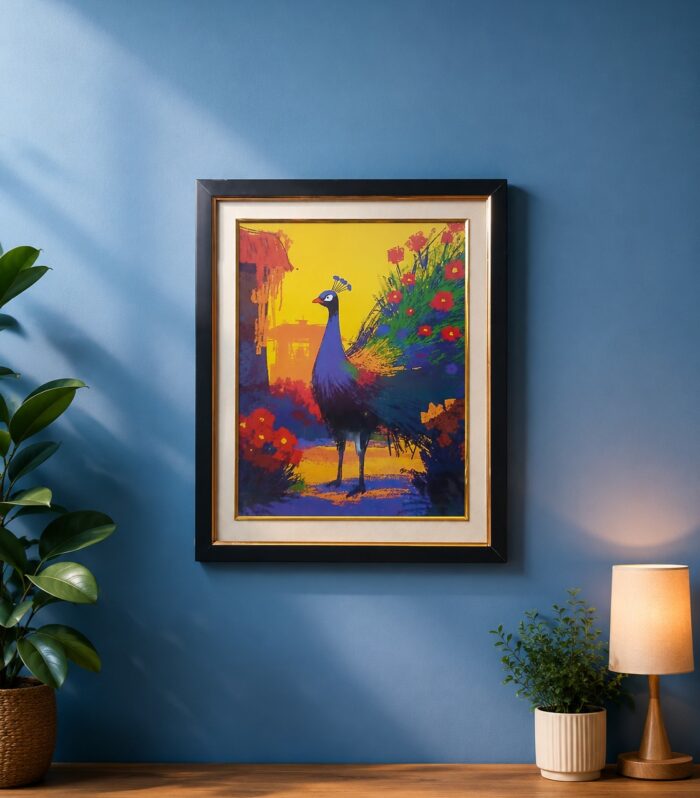 Vibrant Peacock Wall Art Framed Painting | Luxury Ready-Made Home Decor
