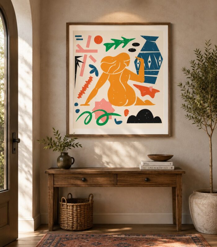 Modern Abstract Woman Wall Art Framed Painting | Elegant Minimal Home Decor