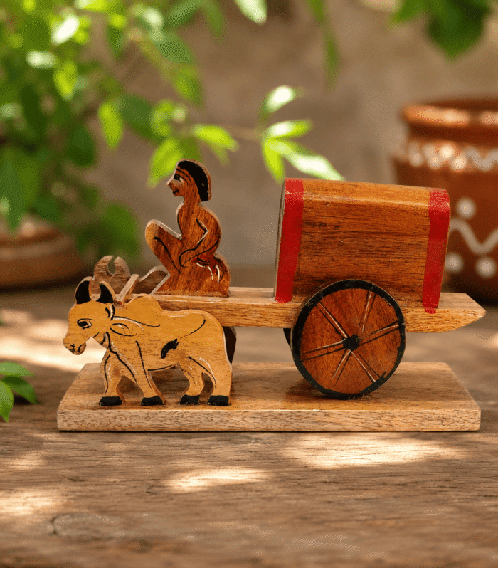 Handcrafted Wooden Bullock Cart Showpiece