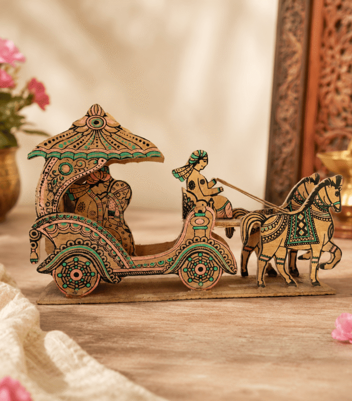 Handcrafted Wooden Royal Horse Chariot Showpiece