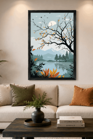 Autumn Lake Landscape Wall Art Framed