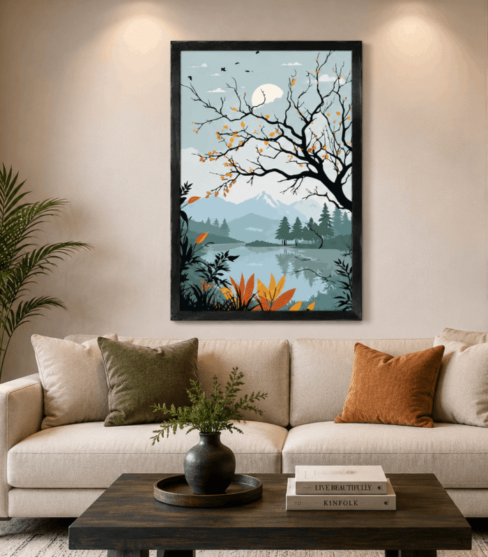 Autumn Lake Landscape Wall Art Framed