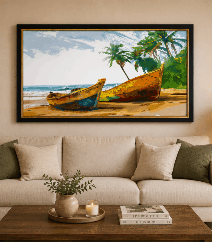 Beach Boat Wall Art Framed Print