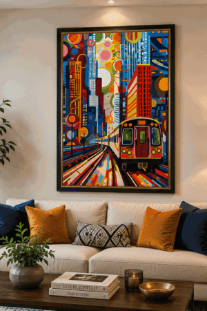 Abstract Cityscape Train Wall Art