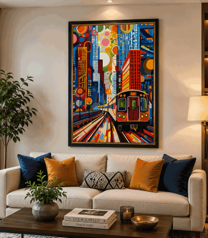 Colorful Abstract Cityscape Train Wall Art