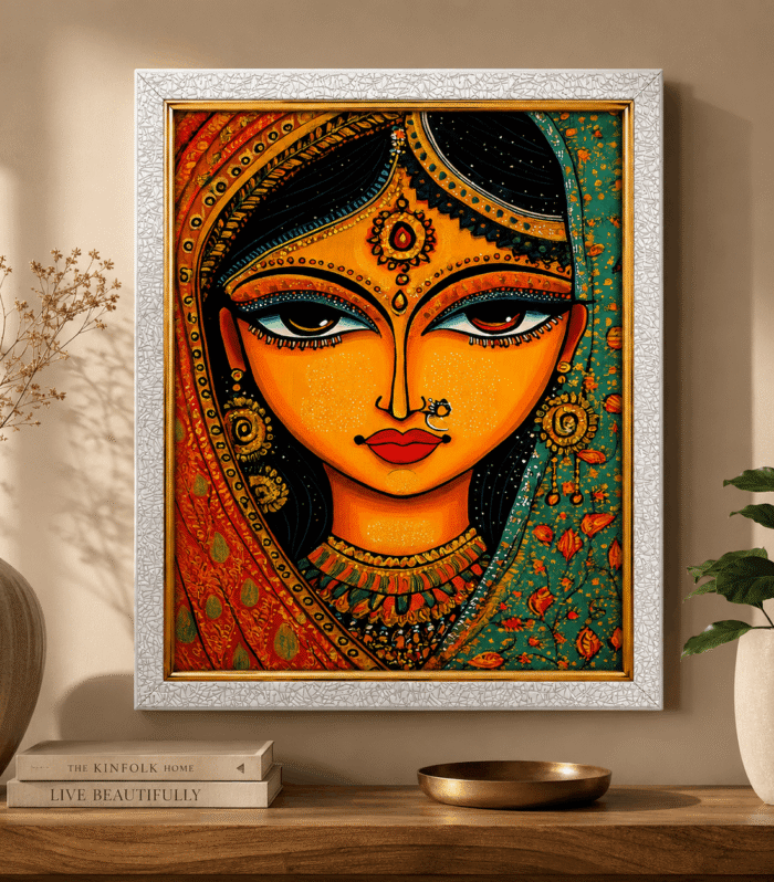 Traditional Bengali Goddess Wall Art Frame – Premium Decorative Canvas for Home & Office