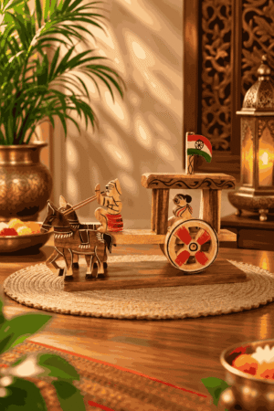 Handmade Wooden Horse Cart Showpiece