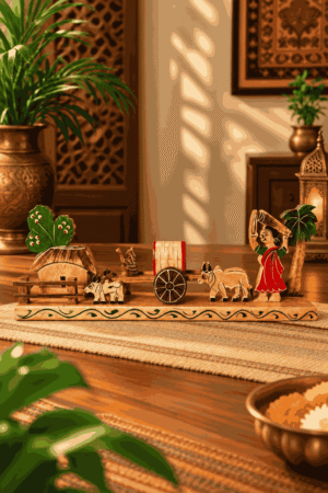 Wooden Indian Village Scene Showpiece