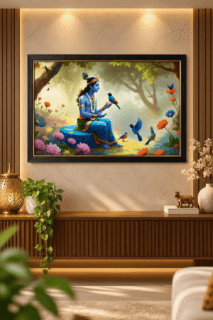 Krishna-Inspired-Art-in-a-Warm-Gallery-Interior