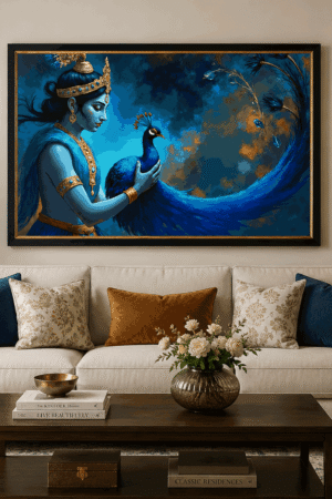 Divine Krishna with Peacock Wall Art