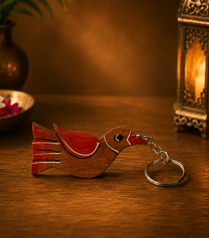 Handmade Wooden Bird Keychain | Hand Painted Wooden Key Ring | Eco-Friendly Gift