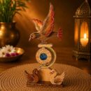 Handmade Wooden Ashoka Pillar Showpiece with Eagle & Swan Design | Indian Wooden Desk Decor
