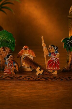 Handmade Wooden Village Well Showpiece for Home Decor