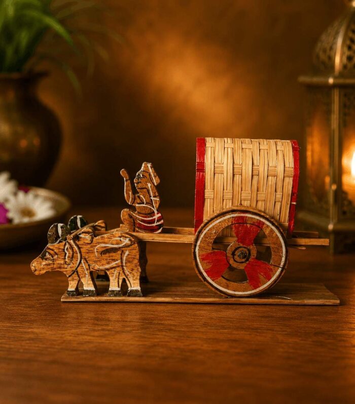 Handmade Wooden Bullock Cart Showpiece for Home & Office Decor