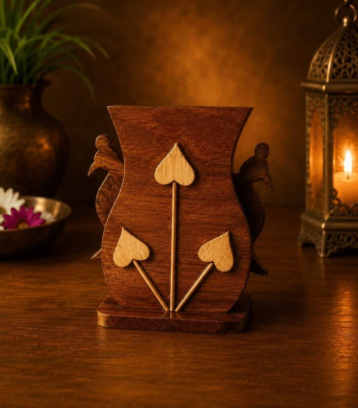 Handcrafted Wooden Playing Card Design Pen Stand | Premium Desk Organizer