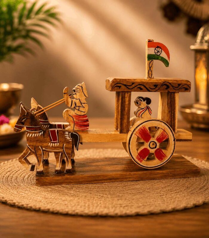 Handmade Wooden Horse Cart Showpiece | Traditional Indian Wooden Handicraft Decor