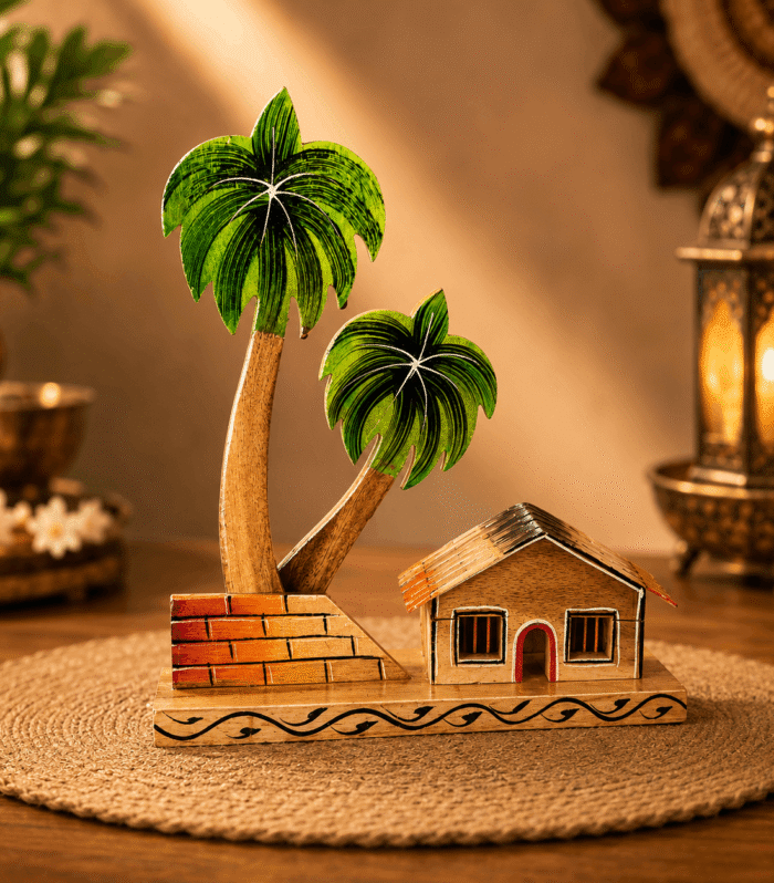 Handmade Wooden Village House Showpiece