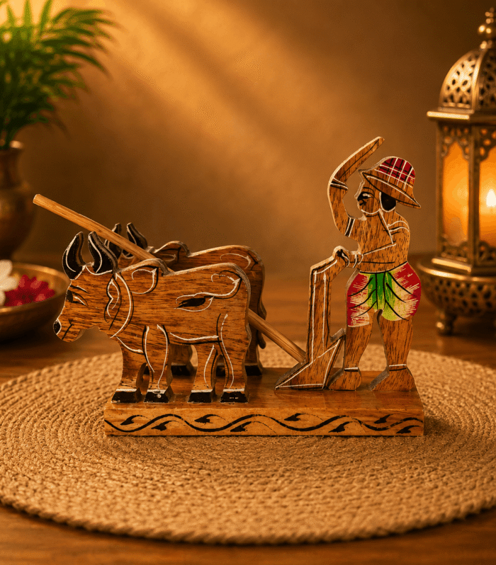 Handmade Wooden Bullock Cart Showpiece | Traditional Indian Decor