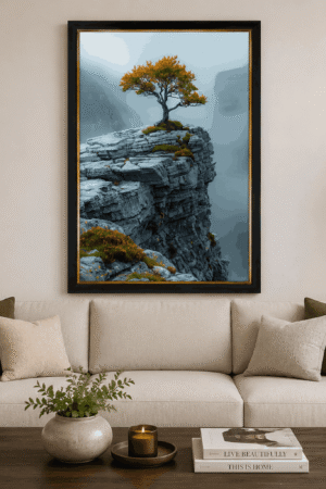 Tree on Cliff Wall Art Framed Print