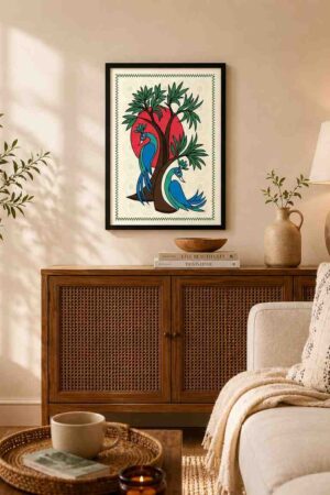 Traditional Peacock Folk Art Wall Frame | Indian Bird Artwork for Home Decor