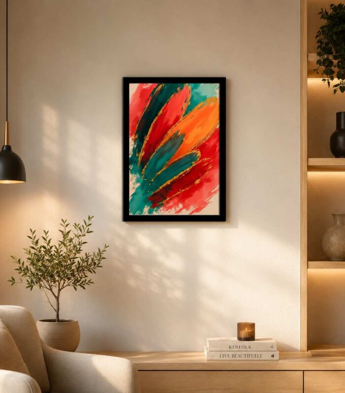 Colorful Abstract Wall Art Framed Print – Modern Brush Stroke Canvas Decor