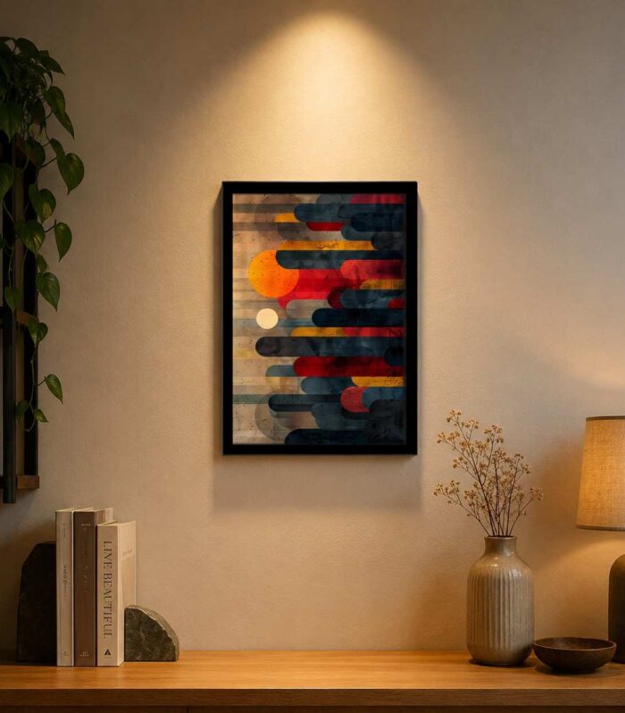 Modern Abstract Geometric Wall Art with Black Frame | Premium Ready-Made Wall Decor