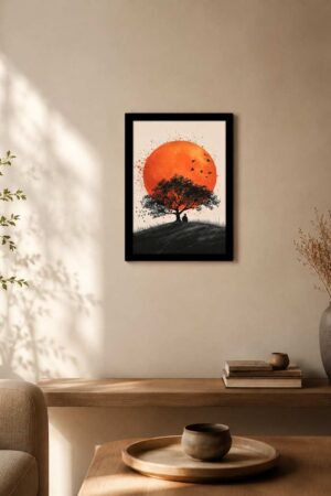 Sunset Tree Wall Art Framed Canvas