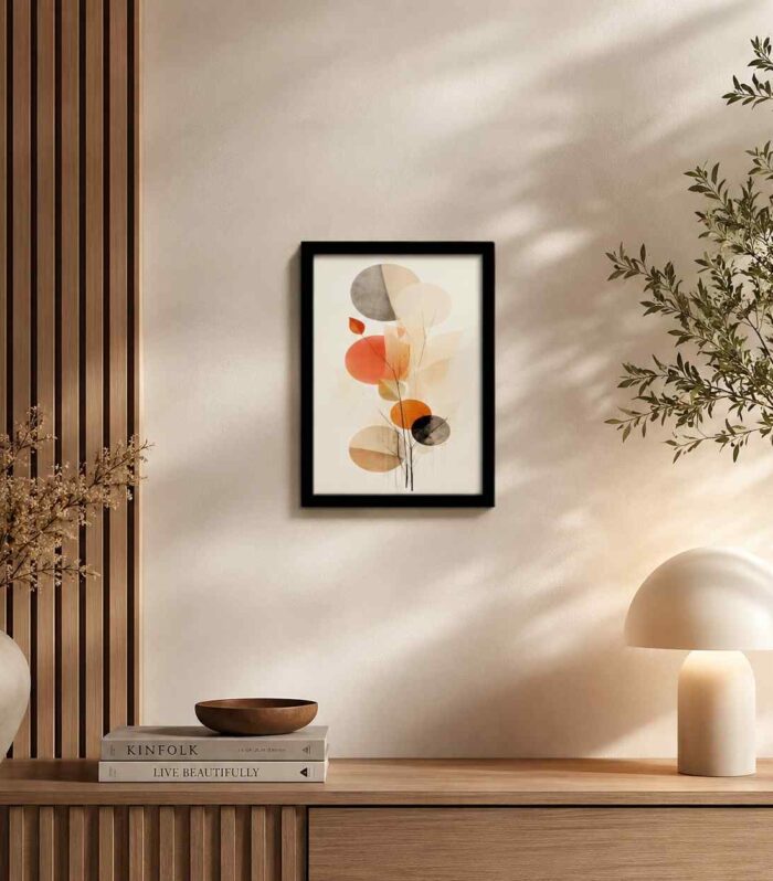 Premium Abstract Geometric Wall Art with Black Frame | Modern Minimalist Ready-to-Hang Decor