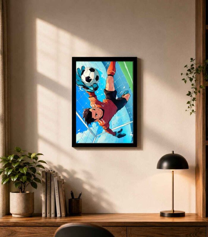 Football Goalkeeper Wall Art with Frame | Modern Sports Canvas Wall Decor for Kids Room & Gaming Space