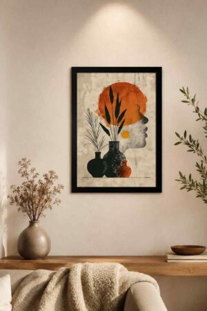 Modern Abstract Botanical Wall Art Framed Canvas Decor