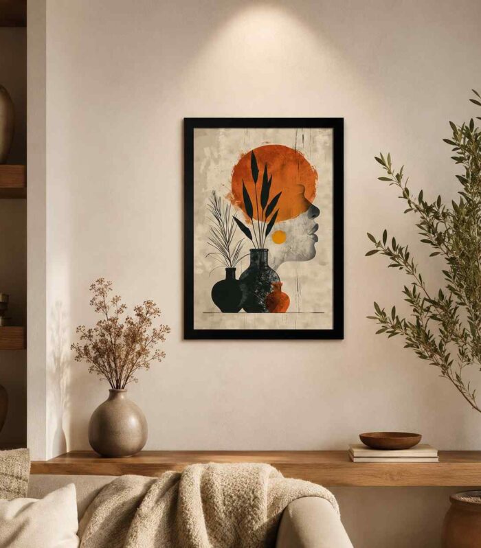 Modern Abstract Botanical Wall Art Framed Canvas Decor