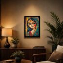 Traditional Indian Woman Portrait Wall Art with Black Frame | Premium Ready-Made Wall Decor