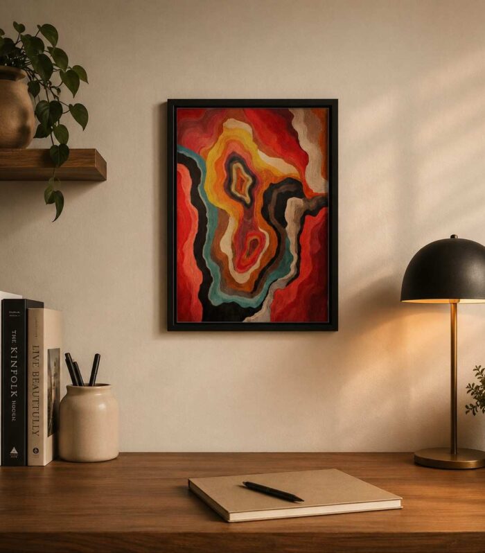 Modern Abstract Layered Wall Art with Black Frame | Premium Ready-Made Canvas Wall Decor for Living Room & Office
