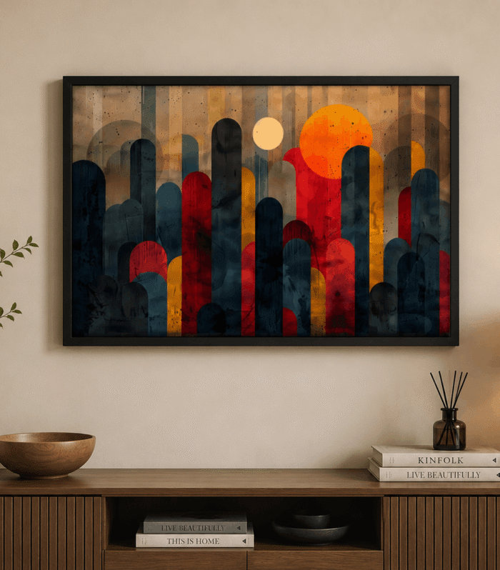 Modern Abstract Geometric Wall Art with Black Frame | Premium Ready-Made Wall Decor