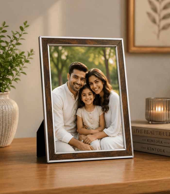 Premium Walnut & White Photo Frame – Modern Wall & Table Display Frame