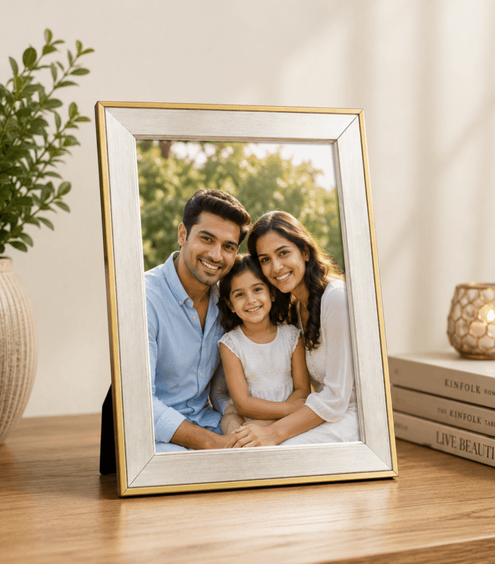 Premium White & Gold Photo Frame – Elegant Wall & Table Picture Frame