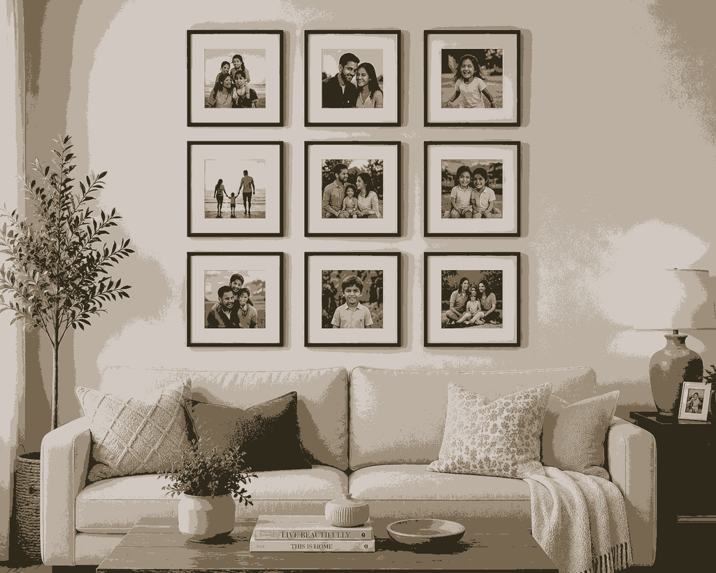 9 identical square or rectangular photo frames