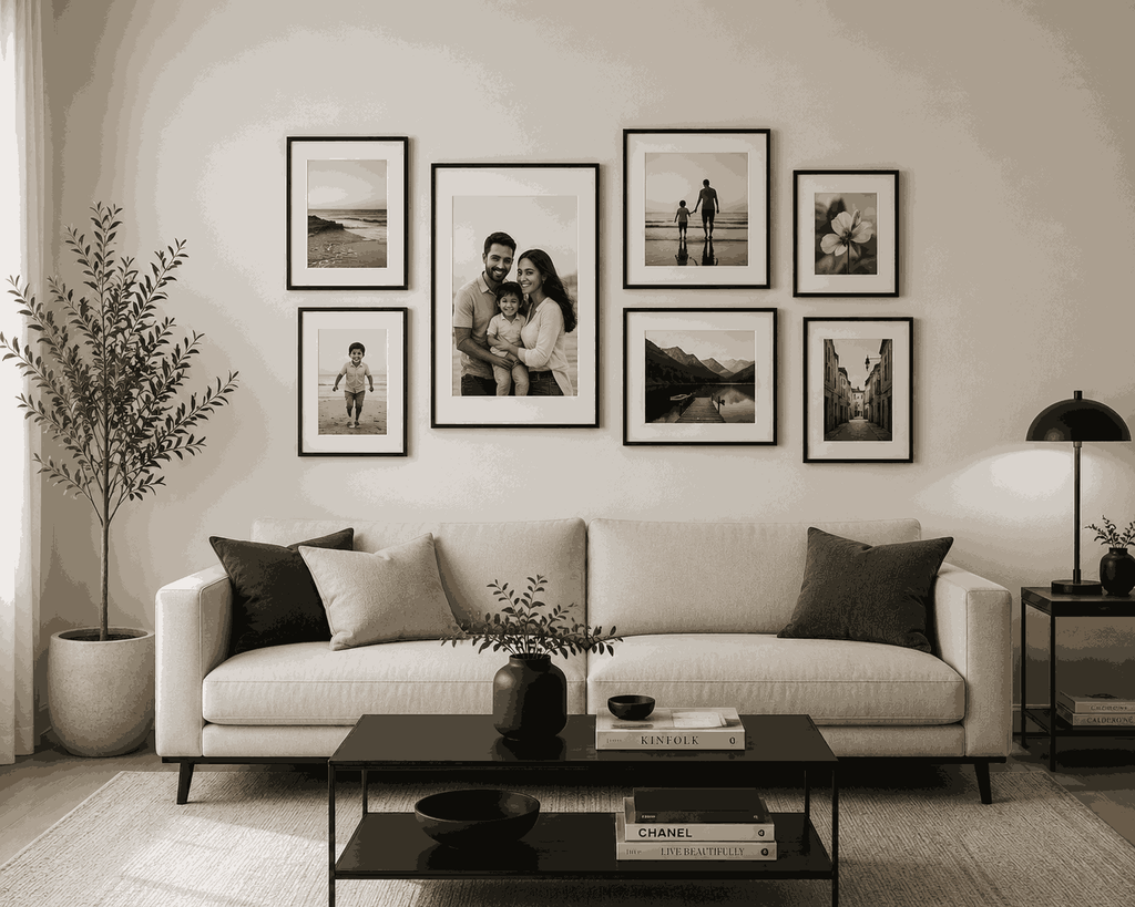 Minimalist modern photo frame living room