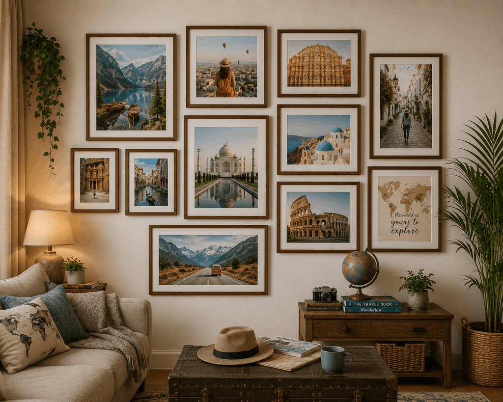 stylish travel-themed gallery wall