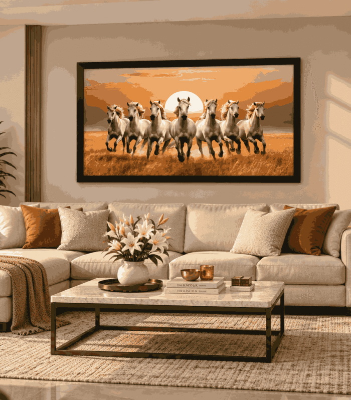 7 Running Horses Sunset Scenery Painting for Living Room