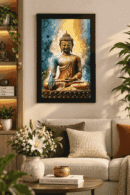 Golden Buddha in Radiant Blue & Green Aura
