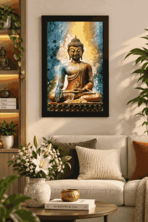 Golden Buddha in Radiant Blue & Green Aura