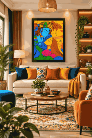 Krishna Playing Flute with Radha