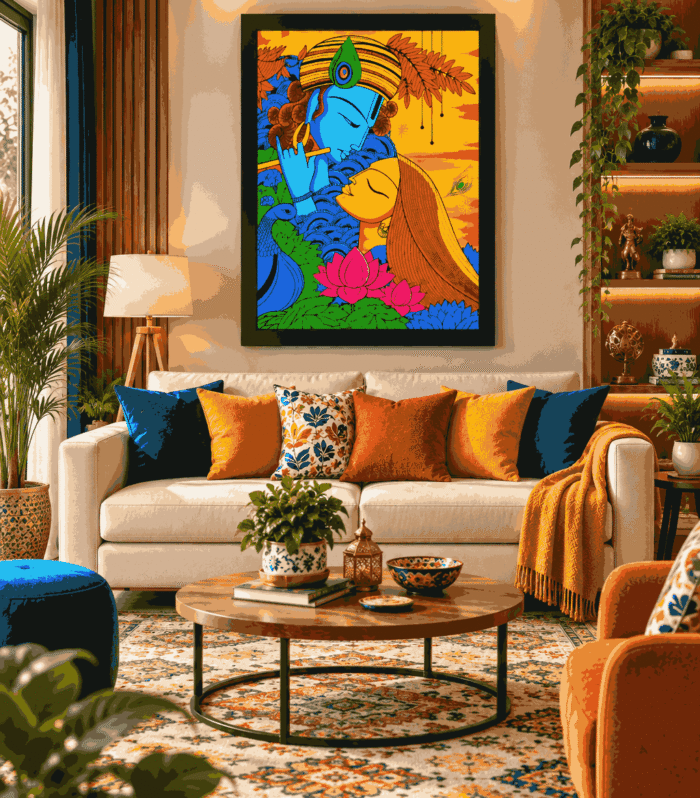 Krishna Playing Flute with Radha