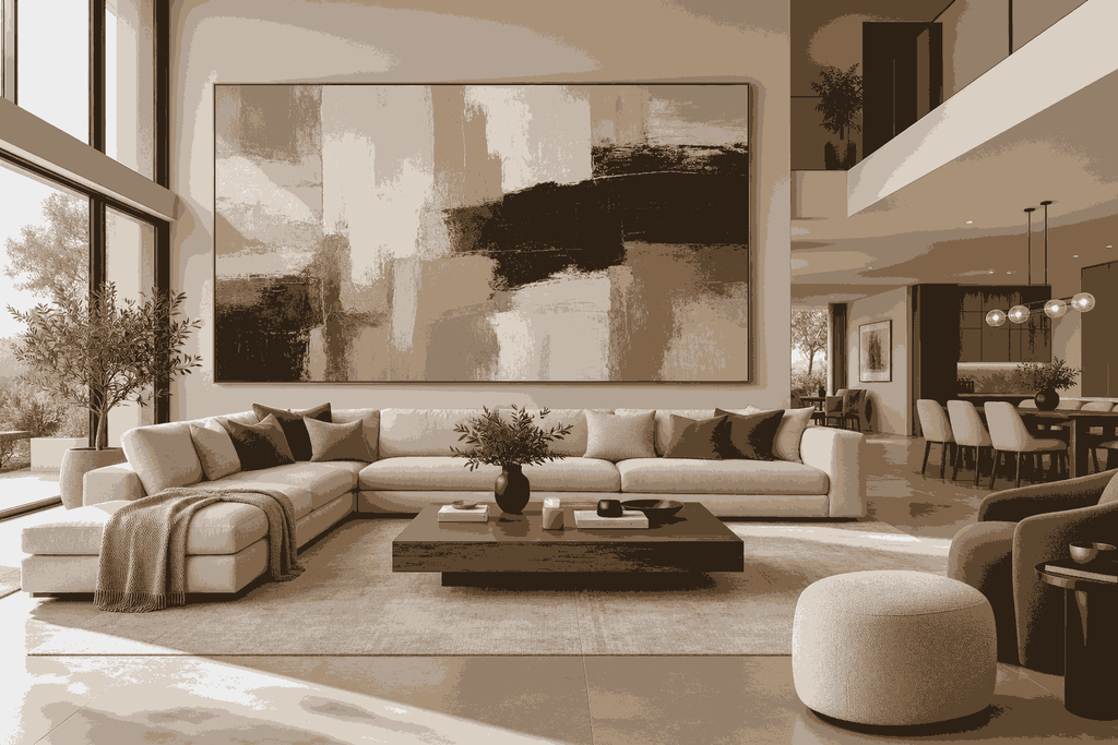 Large wall art in a spacious living room