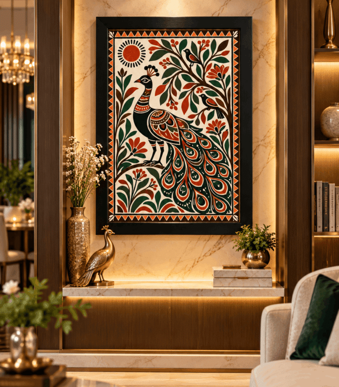 Peacock in Sohrai Painting