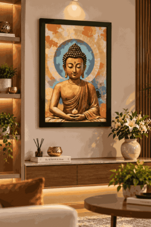 Serene Buddha with Golden Aura and Lotus