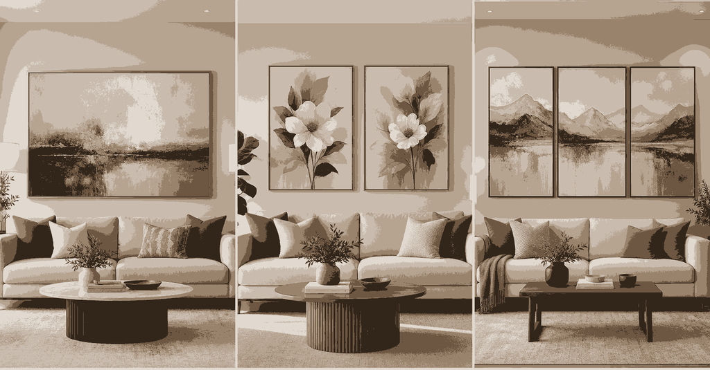 painting arrangements above living room sofas