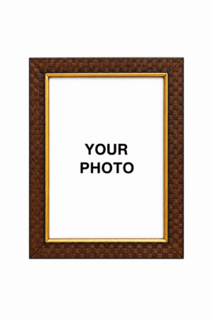 Woven walnut wood photo frame with a decorative basket-weave design and golden inner border, suitable for displaying 12 x 8 inch photos on a wall.