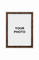 Brown wooden photo frame with walnut finish and elegant silver border